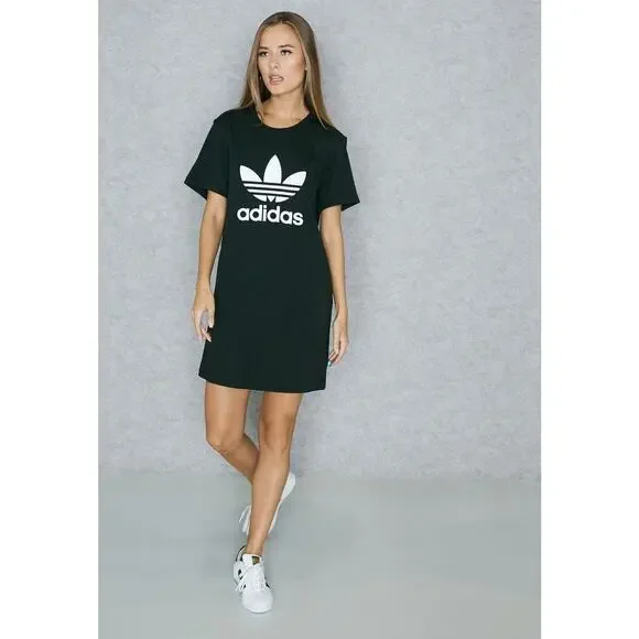 Adidas Originals Womens Small Black Trefoil TShirt Dress Short Sleeve Crew Neck - Picture 8 of 8